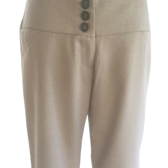 Cache Crop Gold Metallic Pant 3" Wide Waist Self Belt Stretch New $118 NWT - Picture 4 of 8
